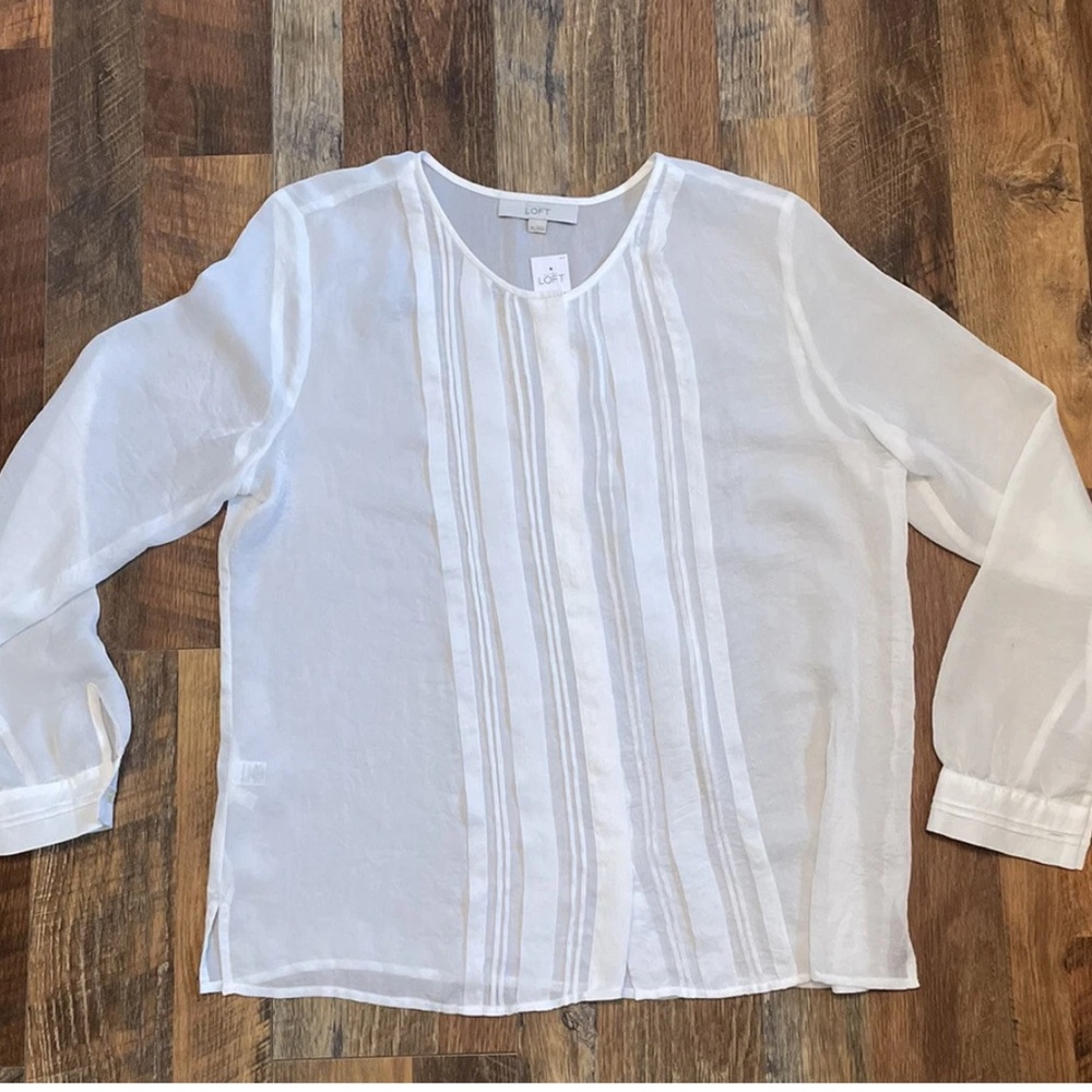 LOFT Ivory Sheer Blouse XL New